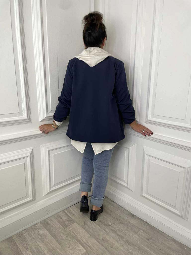 Ruched Sleeve Blazer - Navy