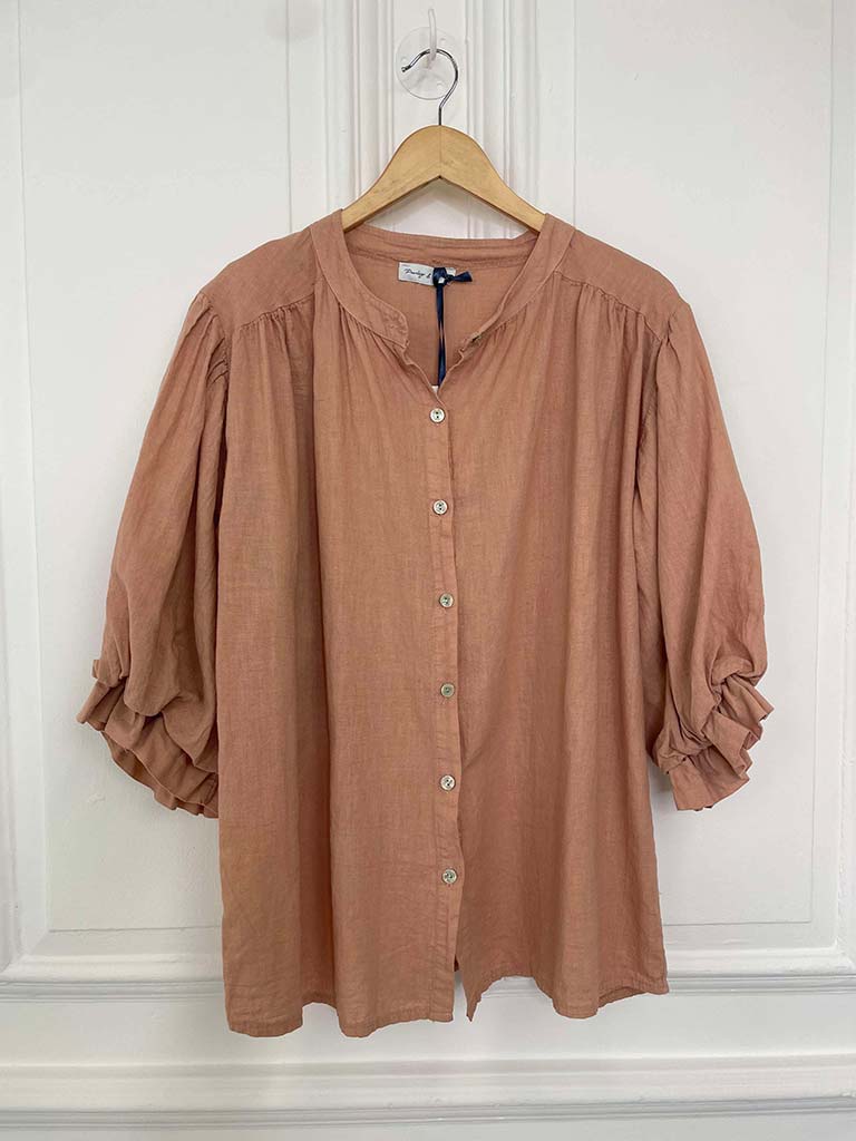 Cotton & Linen Peasant Top - Apricot