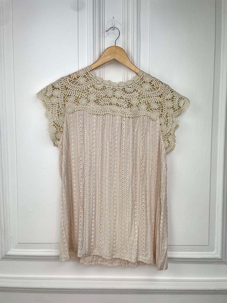 Broderie Anglaise Crochet Top - Ecru
