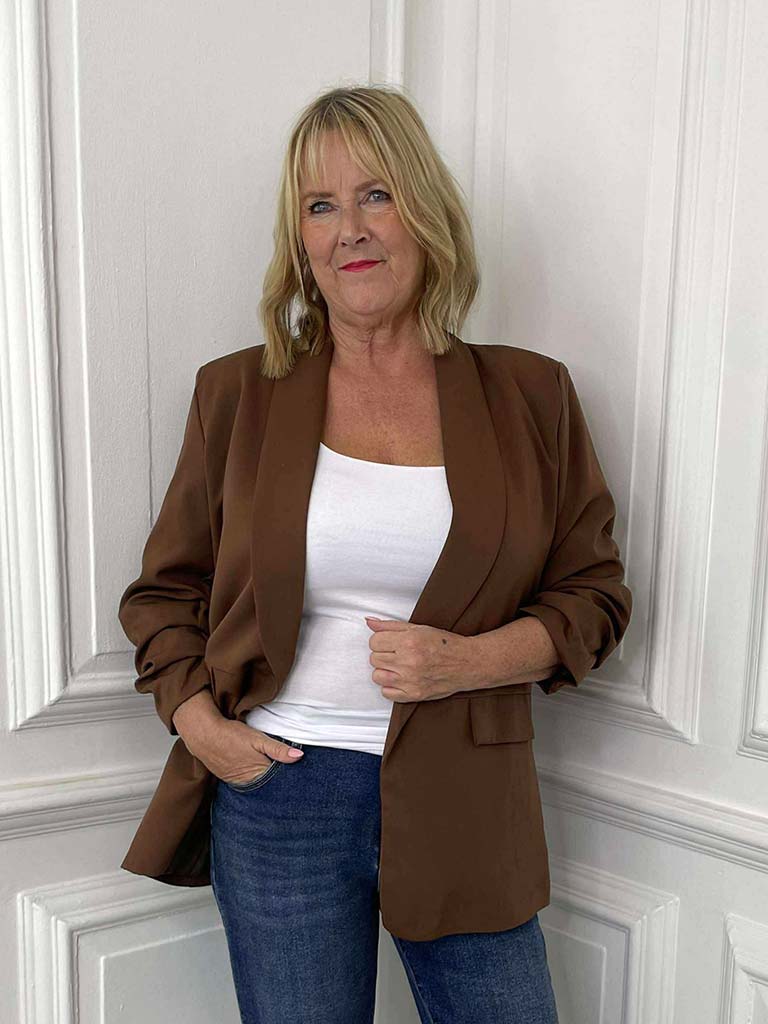 Ruched Sleeve Blazer - Toffee