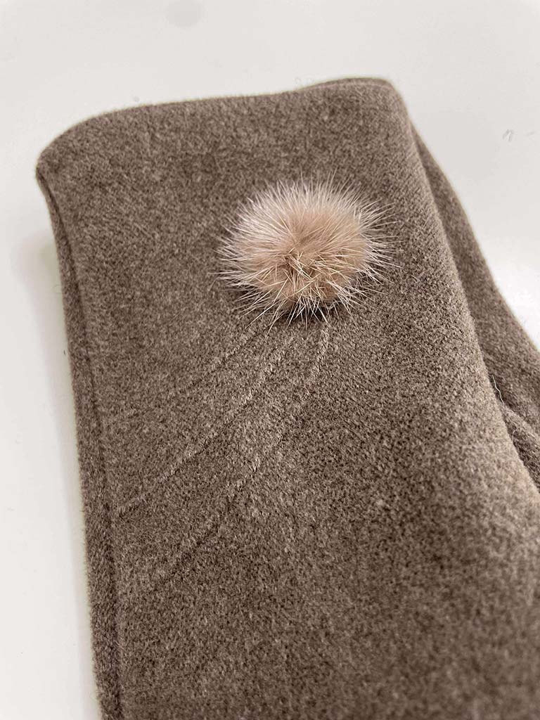Faux Fur Pom Pom Gloves - Mocha