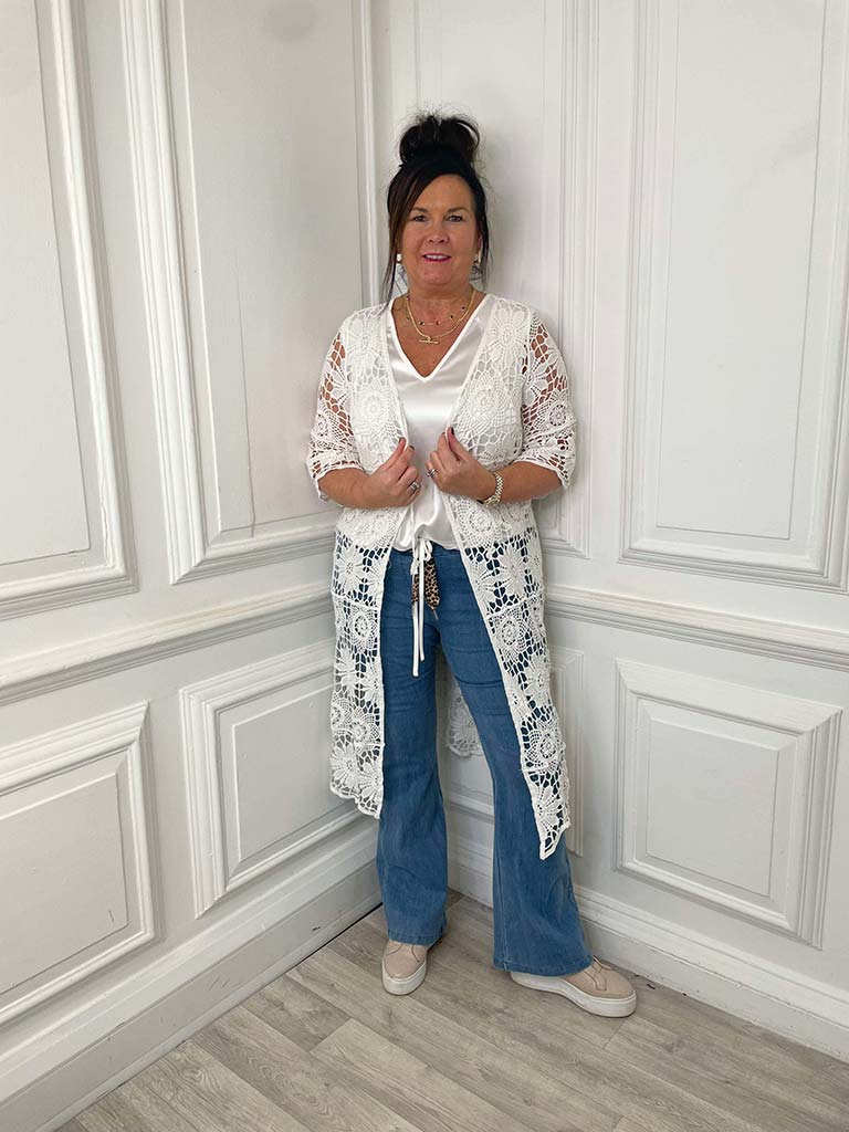 Cotton Crochet Cardigan - White