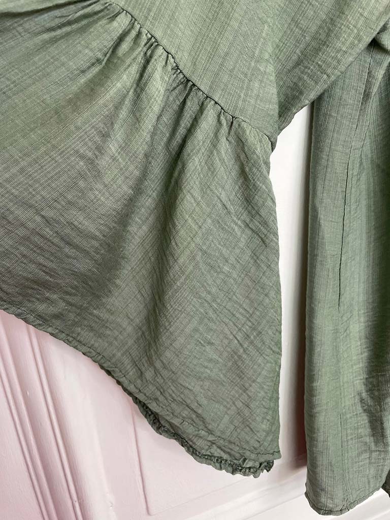 Bardot Frill Sleeve Top - Khaki
