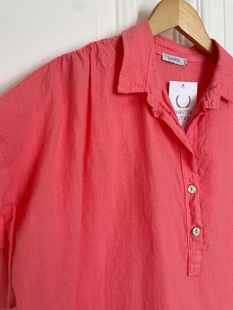 Cotton & Linen Popover Shirt - Coral