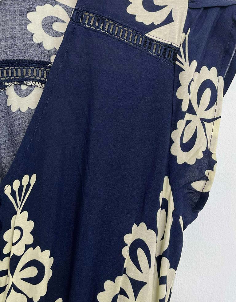 Baroque Print Tea Dress - Navy