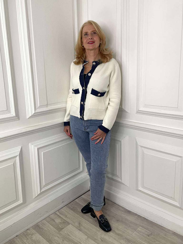 Knitted Denim Edge Jacket - Warm White