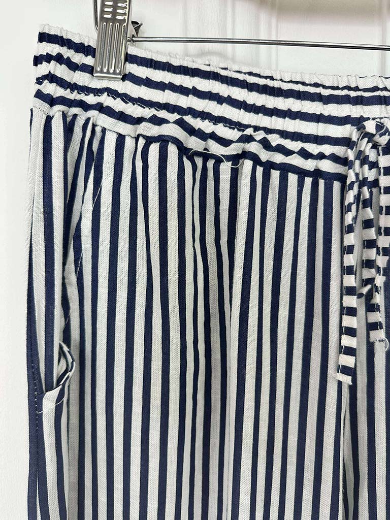 Stripe Linen Palazzos - Navy