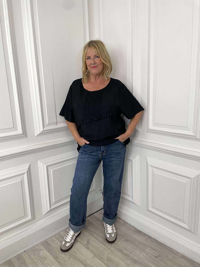 Malissa J Pin Tuck Top - Black