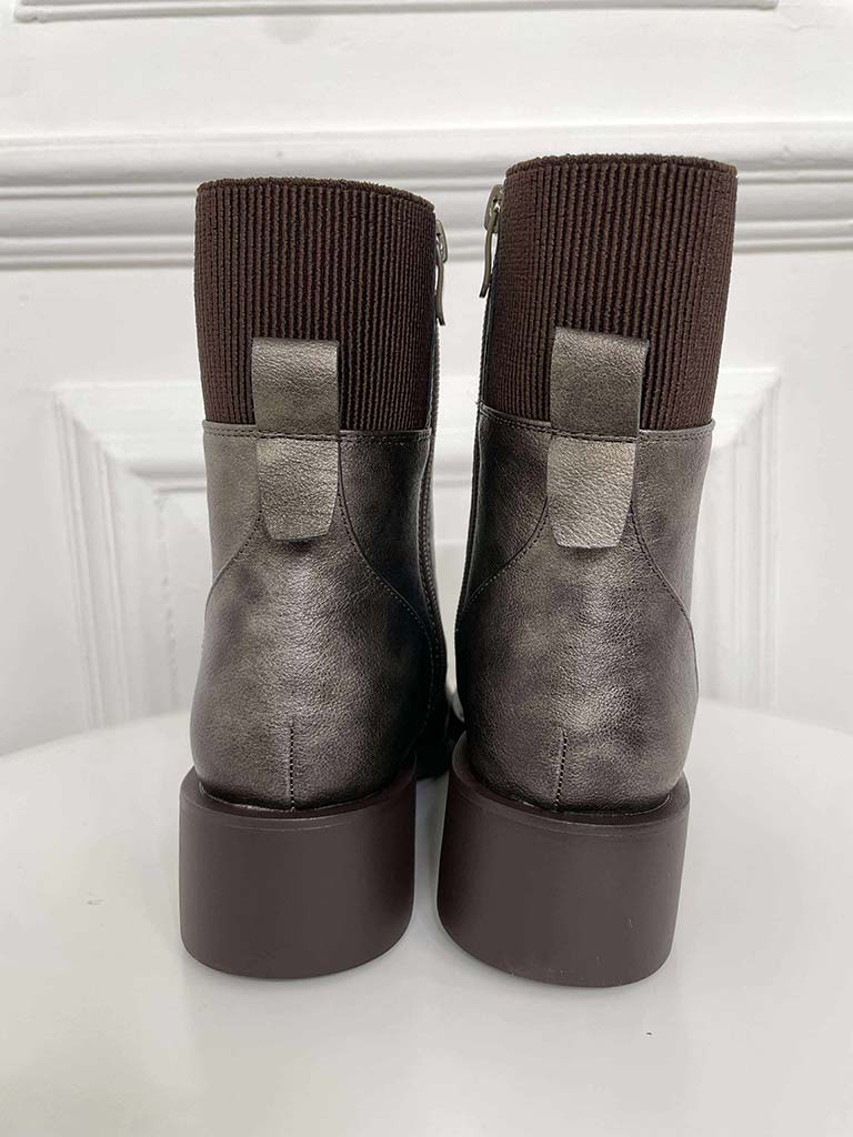 Faux Leather Lace Up Boots - Pewter