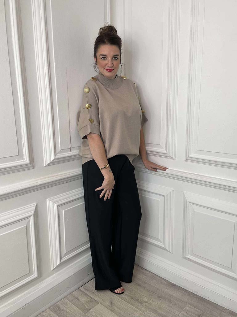 Malissa J Statement Button Knit - Mushroom