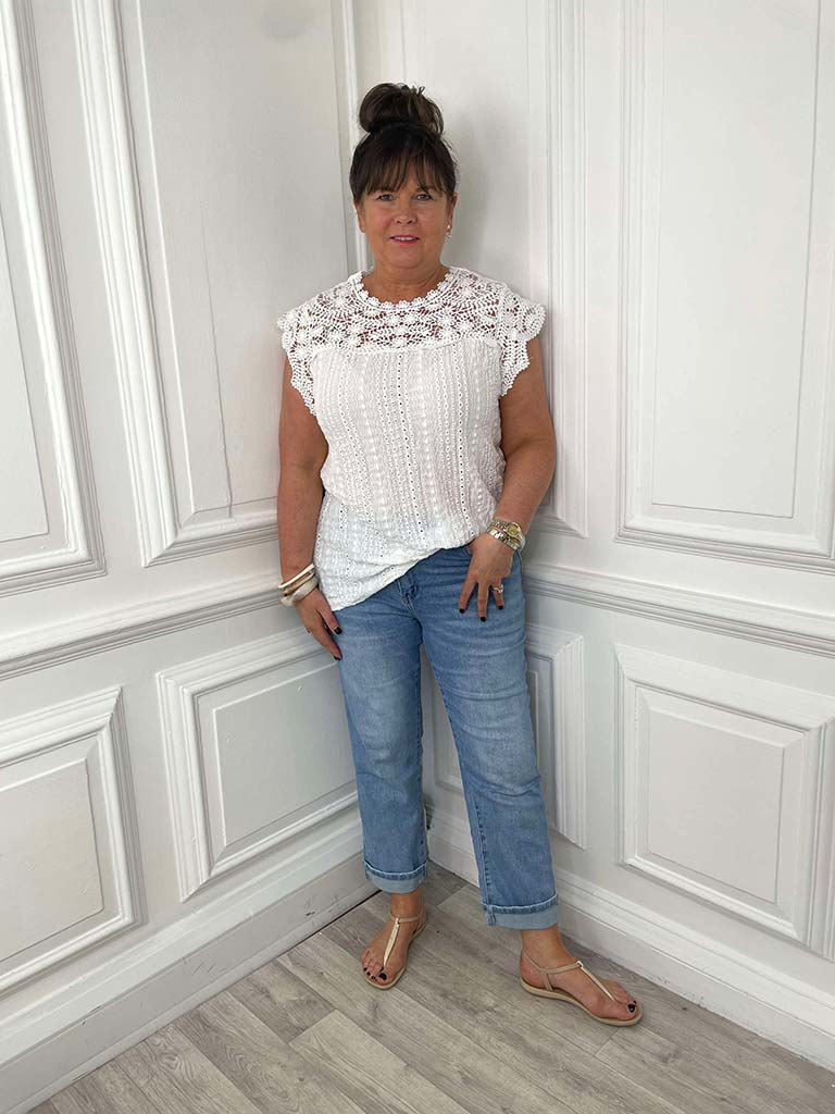 Broderie Anglaise Crochet Top - White
