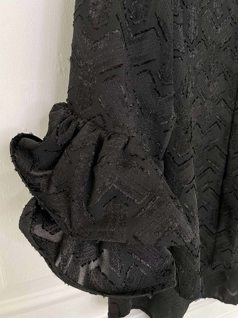 Embossed Frill Sleeve Shirt - Black