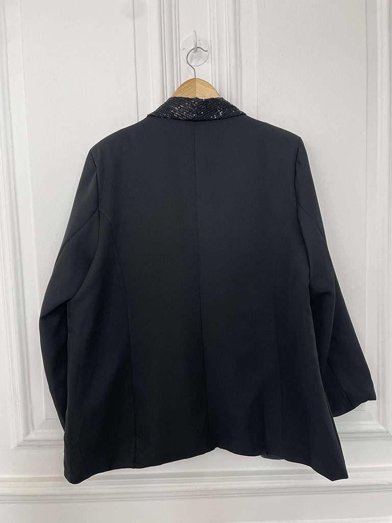Sequin Lapel Blazer - Black