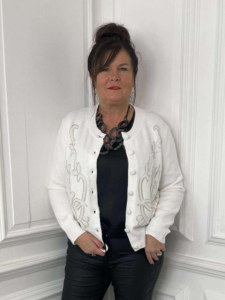 Malissa J Bijou Cardigan - Winter White