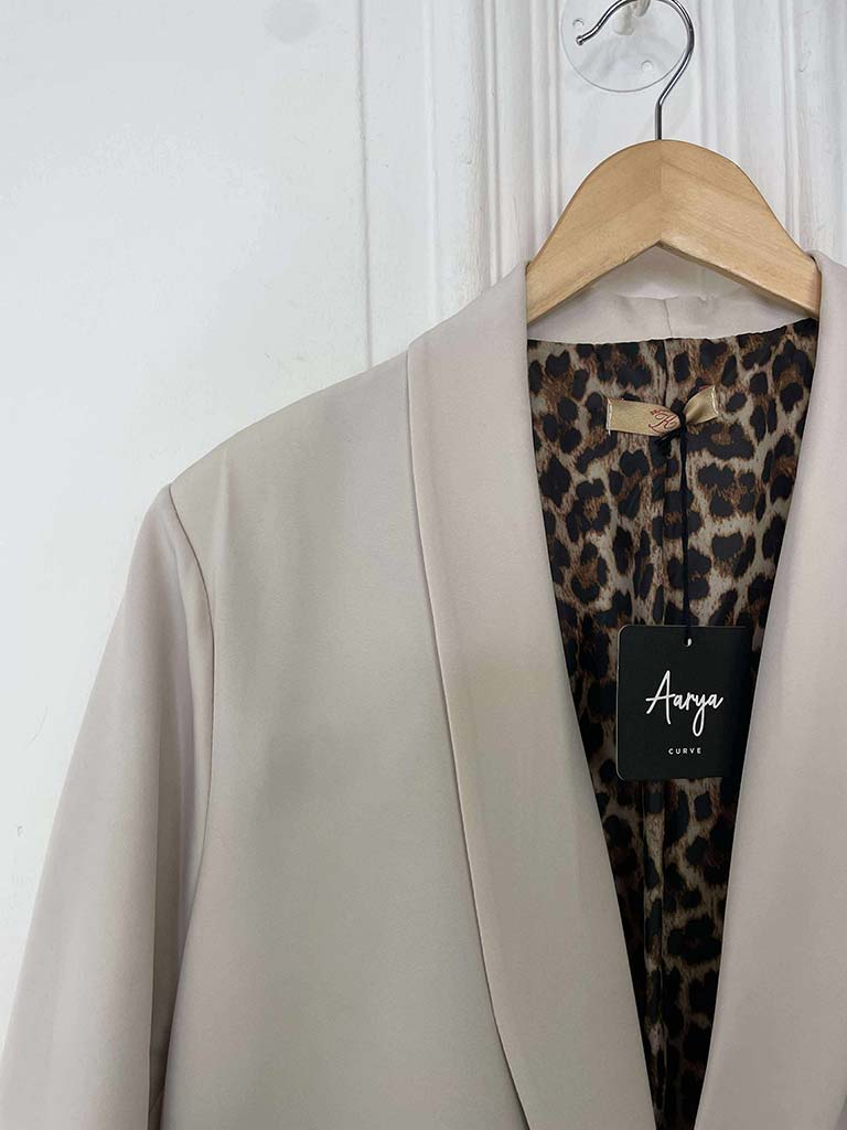 Leopard Lined Blazer - Ecru
