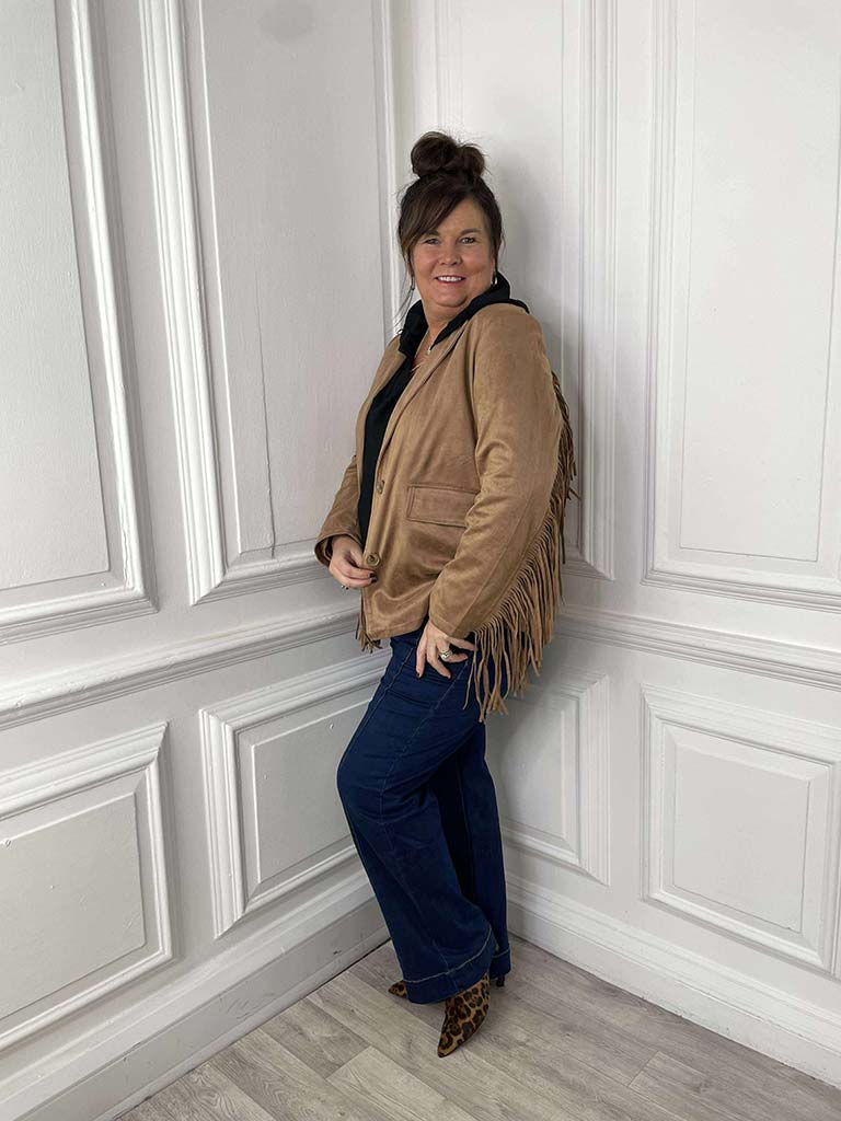Faux Suede Fringed Jacket - Camel