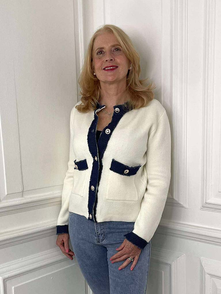 Knitted Denim Edge Jacket - Warm White