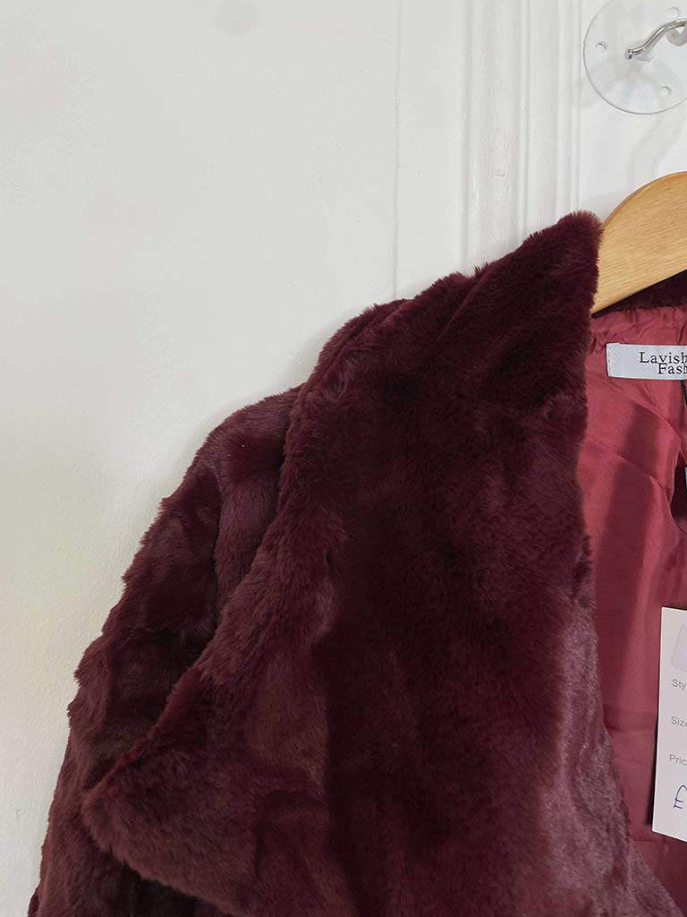 Luxe Faux Fur Jacket - Burgundy