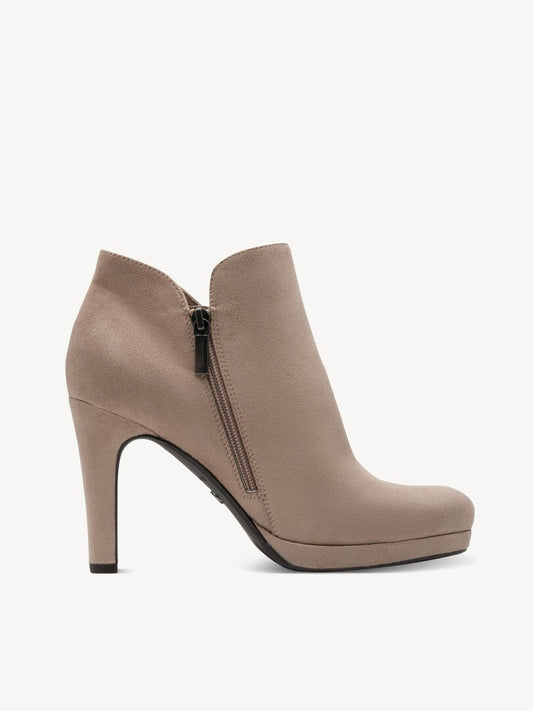 Tamaris Faux Suede Heeled Boots - Stone