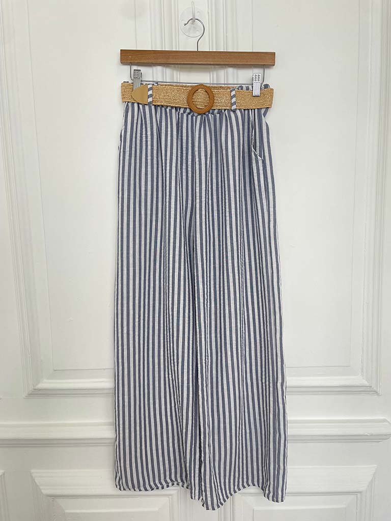 Stripe Wide Leg Trousers - Navy