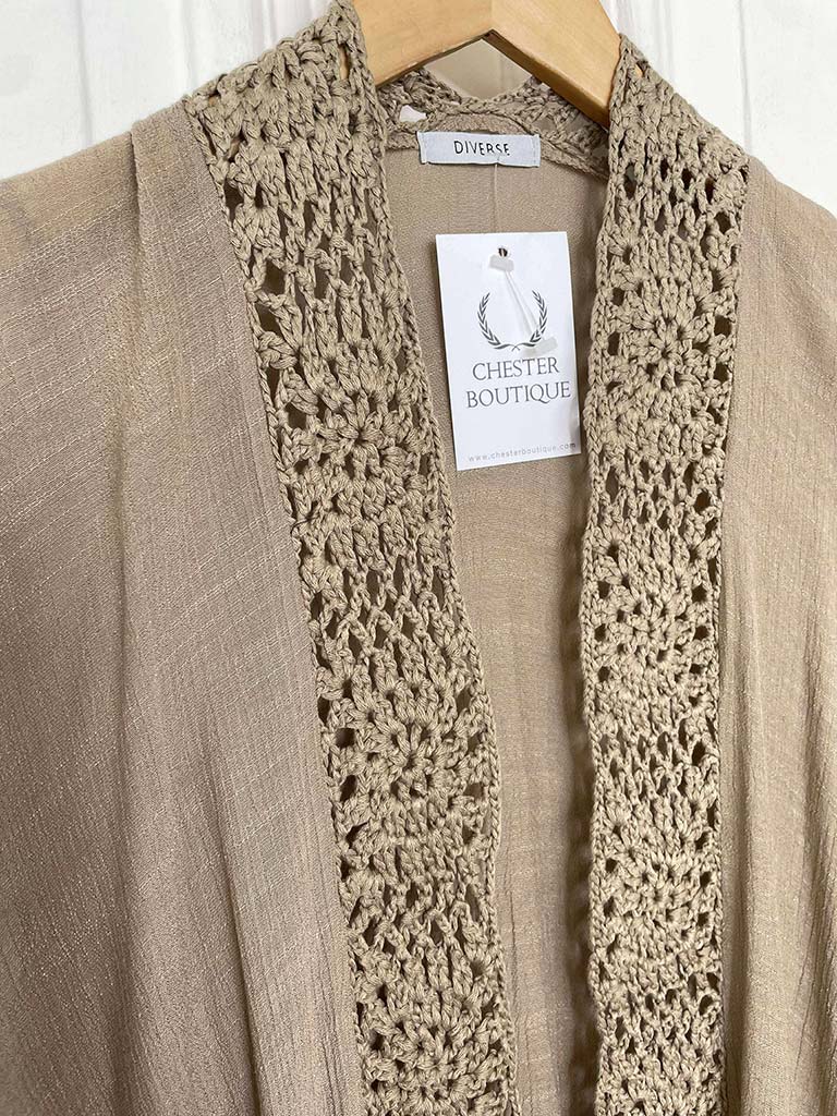 Crochet Edge Kimono - Mocha
