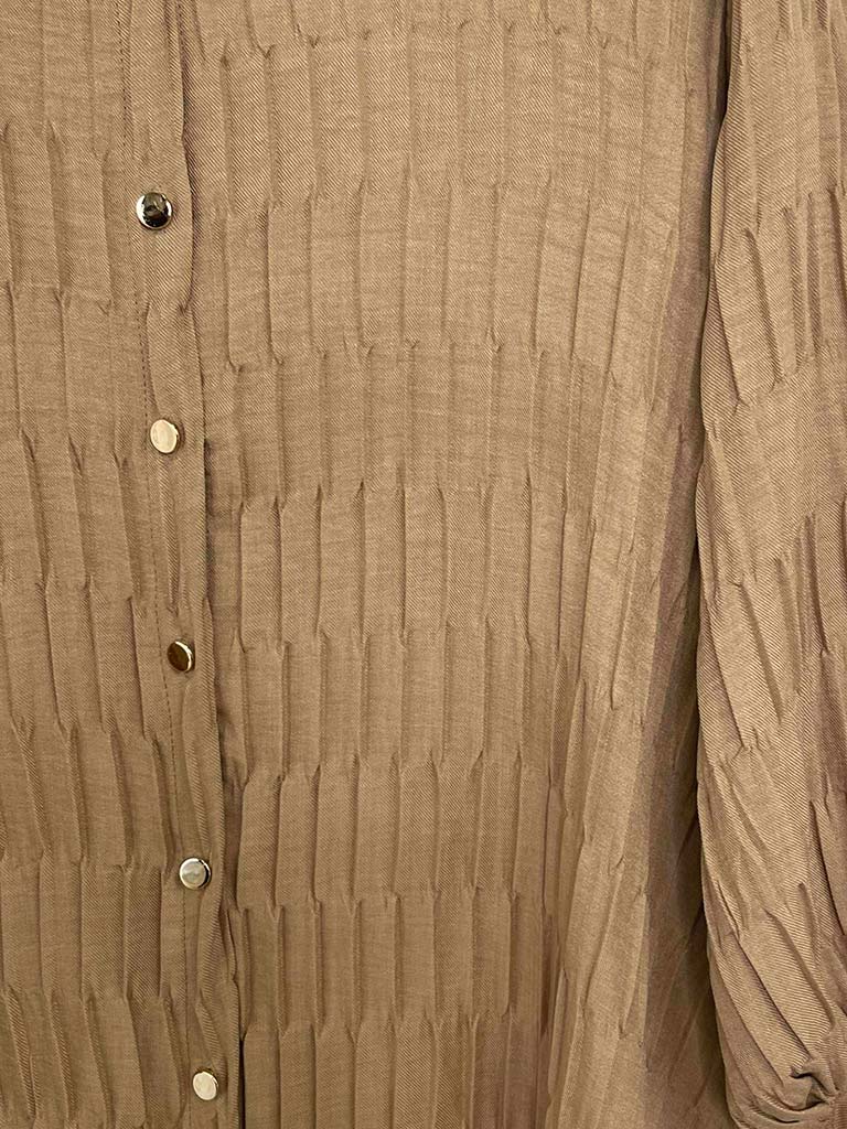 Textured Pleat Shirt Dress - Sand