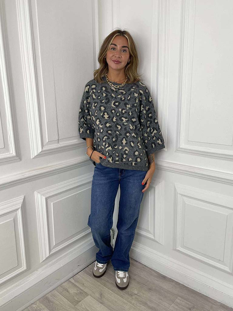 Leopard Jacquard Knit - Steel