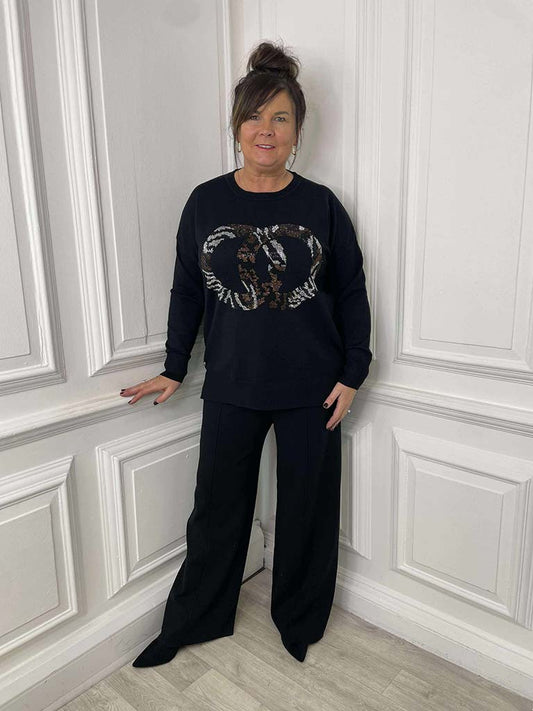 Malissa J Knitted Palazzo Trousers - Black