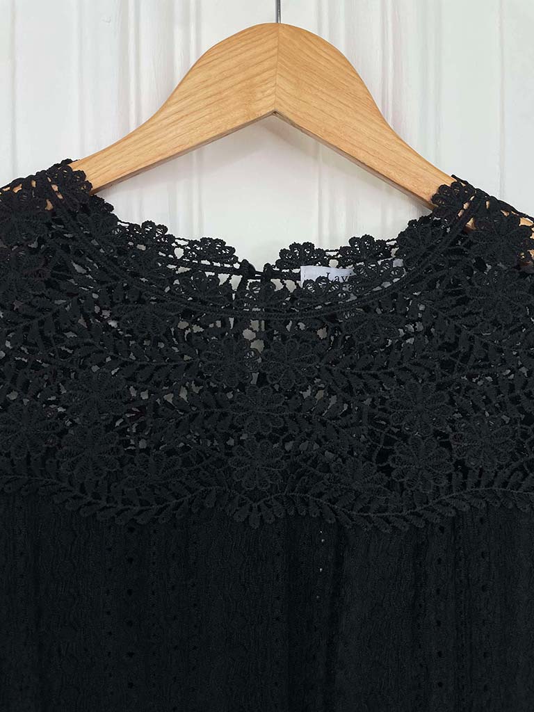 Broderie Anglaise Crochet Top - Black