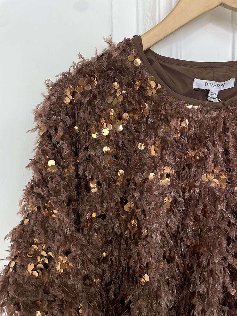 Faux Feather Sequin Jacket - Cinnamon