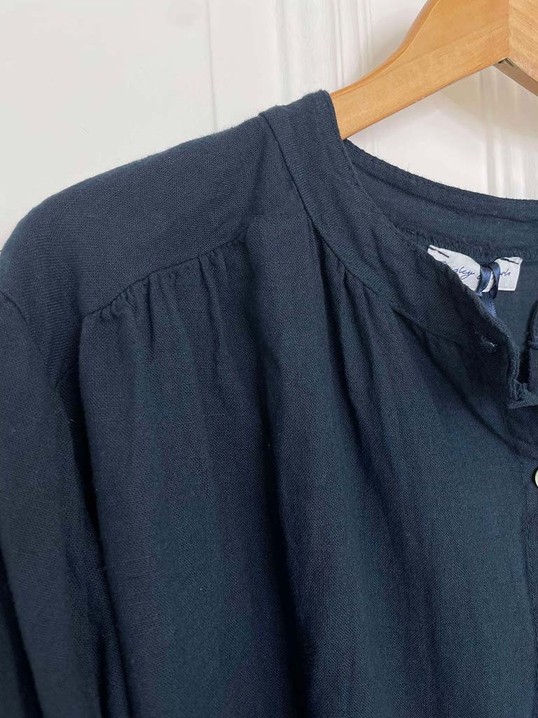Cotton & Linen Peasant Top - Navy
