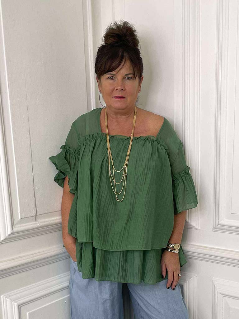 Malissa J Crinkle Frill Top - Green