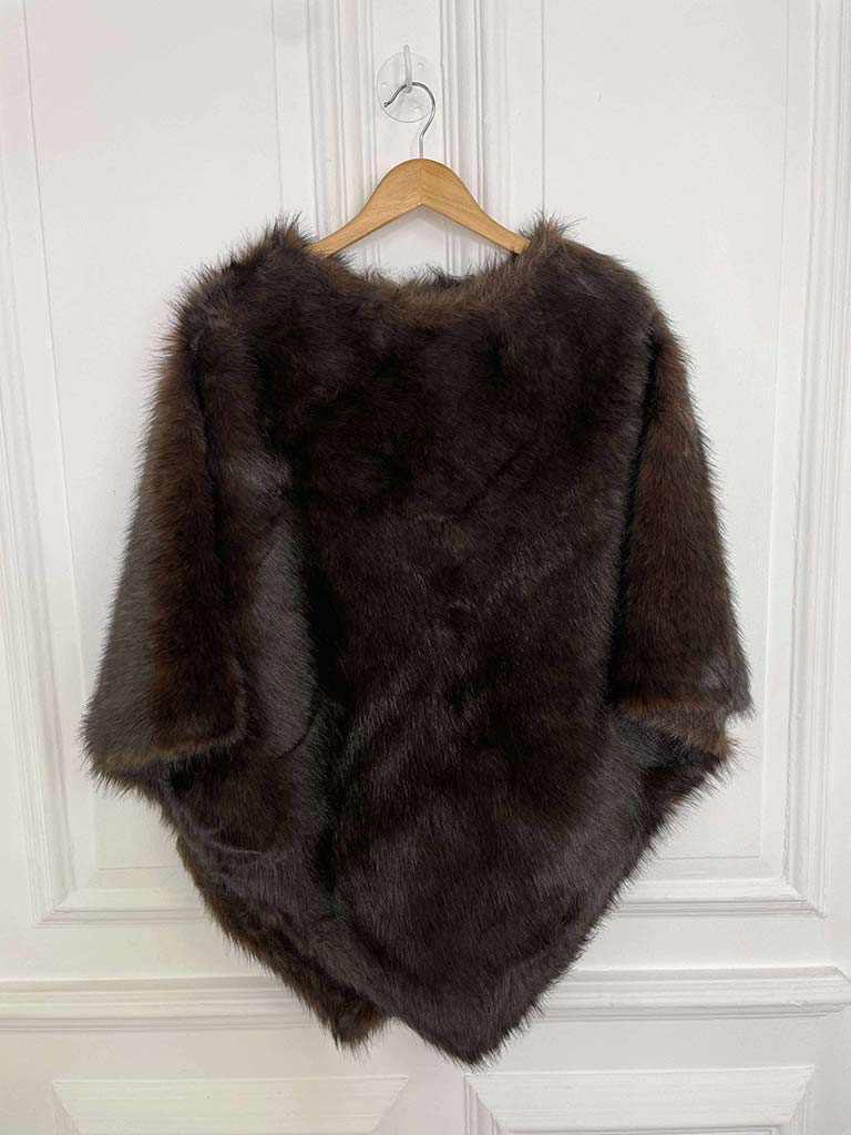 Faux Fur Poncho - Chocolate