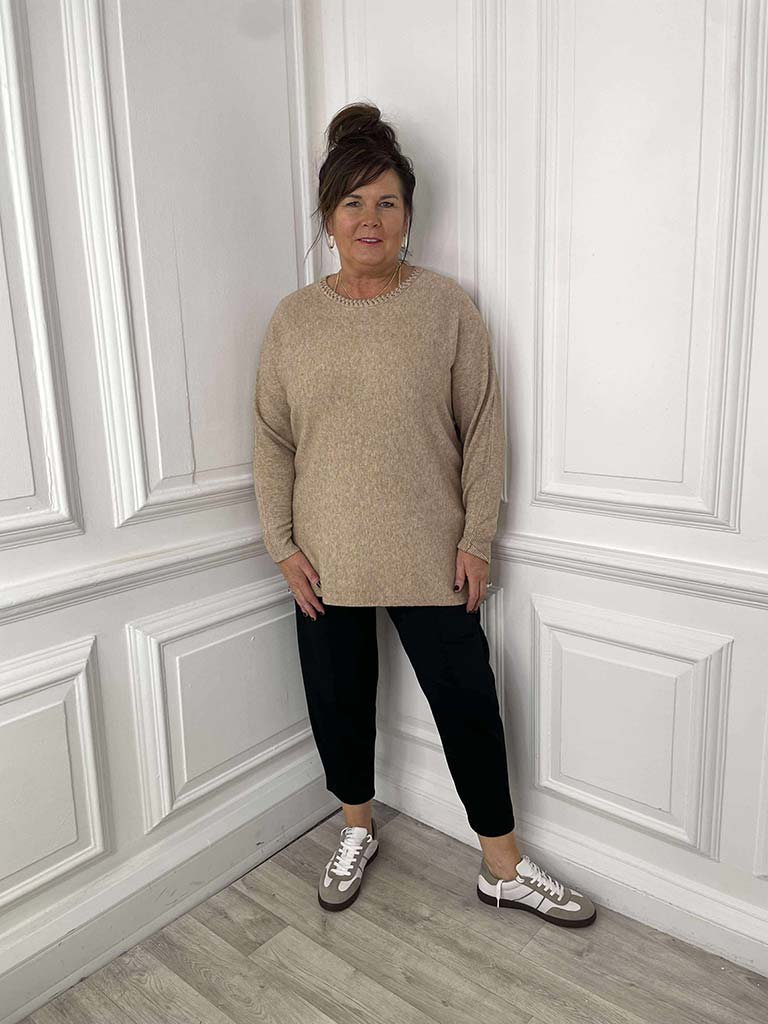 Braided Neckline Knit - Oat