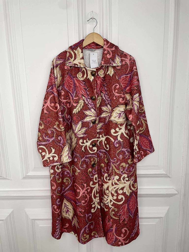 Baroque Print Coat - Raspberry