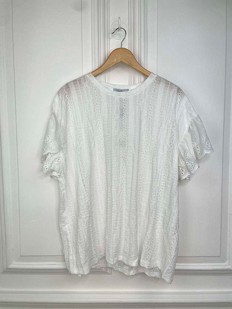 Broderie Anglaise Frill Sleeve Tee - White