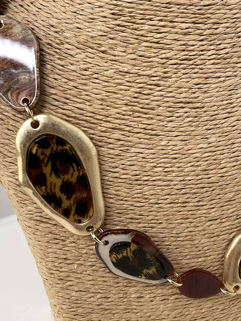Marble & Animal Print Plate Necklace