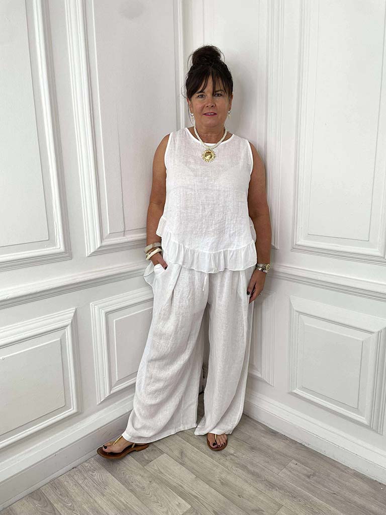 Linen Pleat Front Trousers - White
