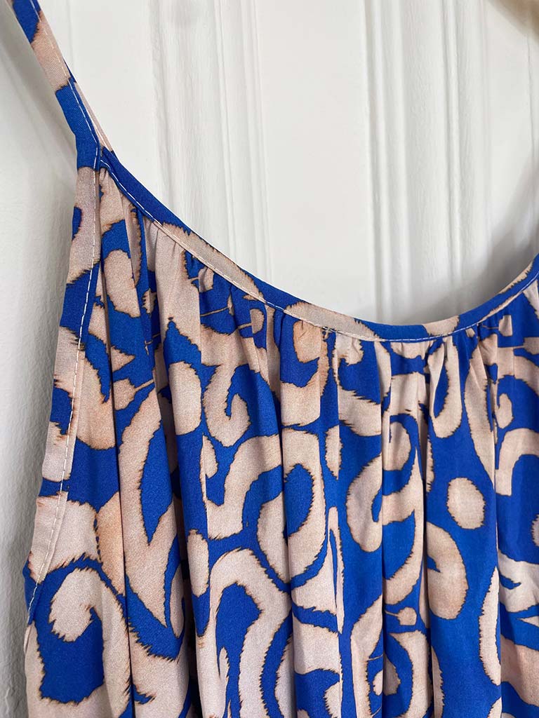 Tie Strap Printed Dress - Royal Blue