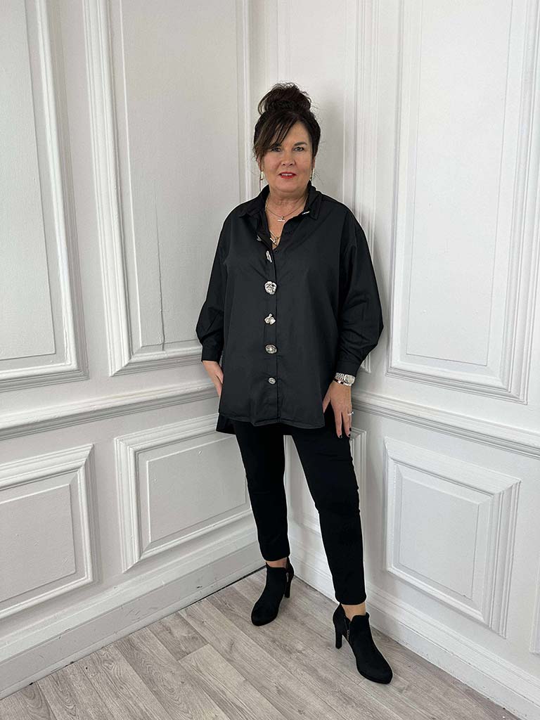 Malissa J Statement Button Shirt - Black