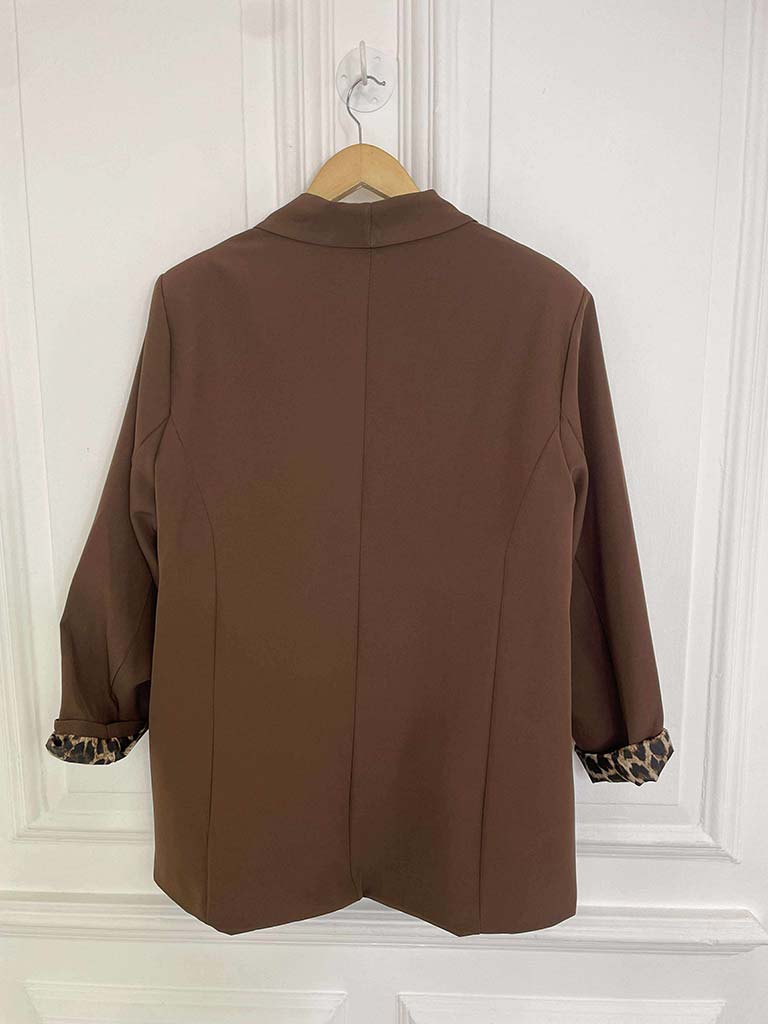 Leopard Cuff Blazer - Chocolate