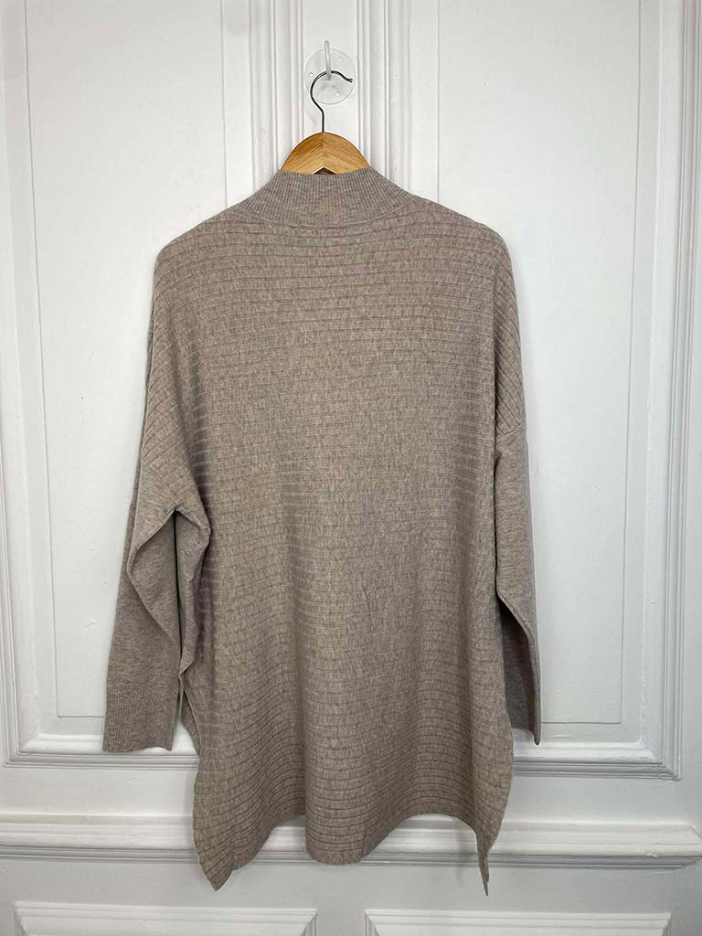 High Neck Ribbed Back Knit - Oat