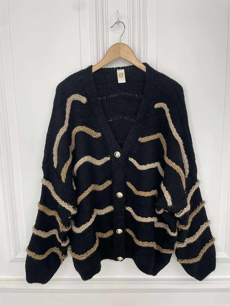 Wave Knit Cardigan - Black