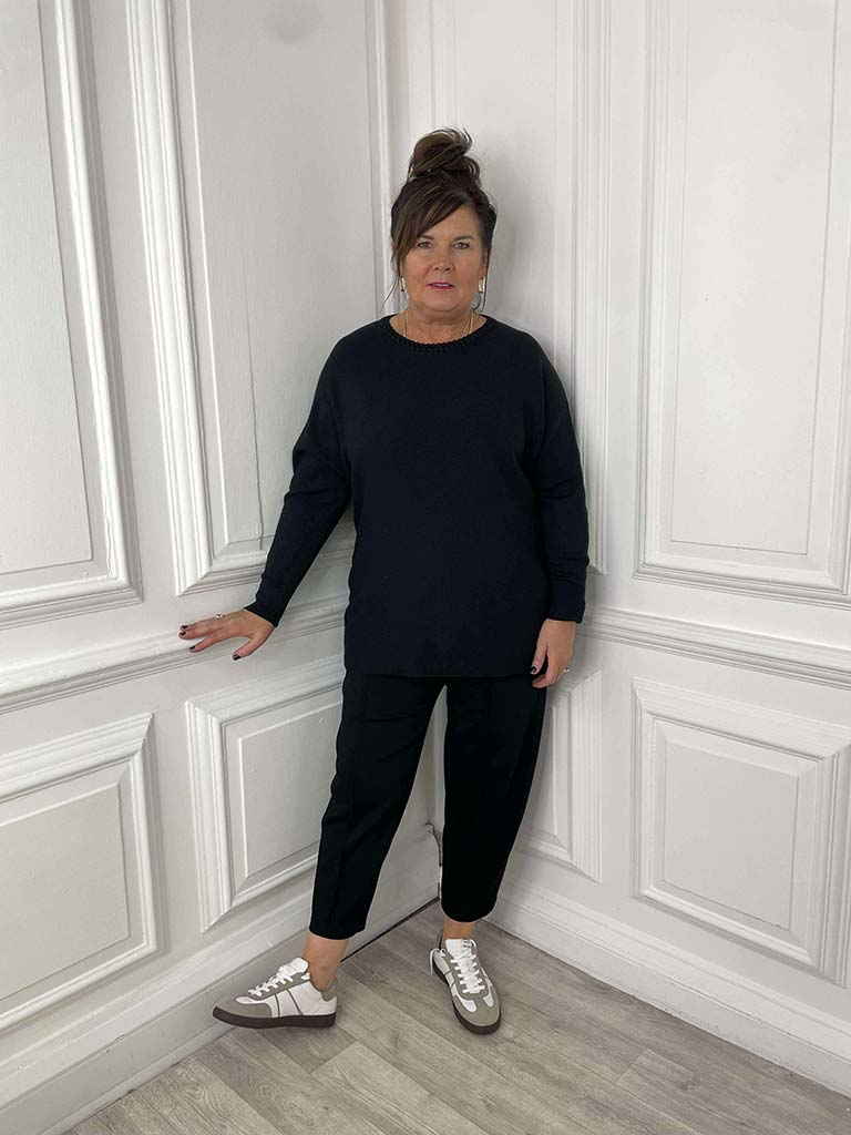 Braided Neckline Knit - Black