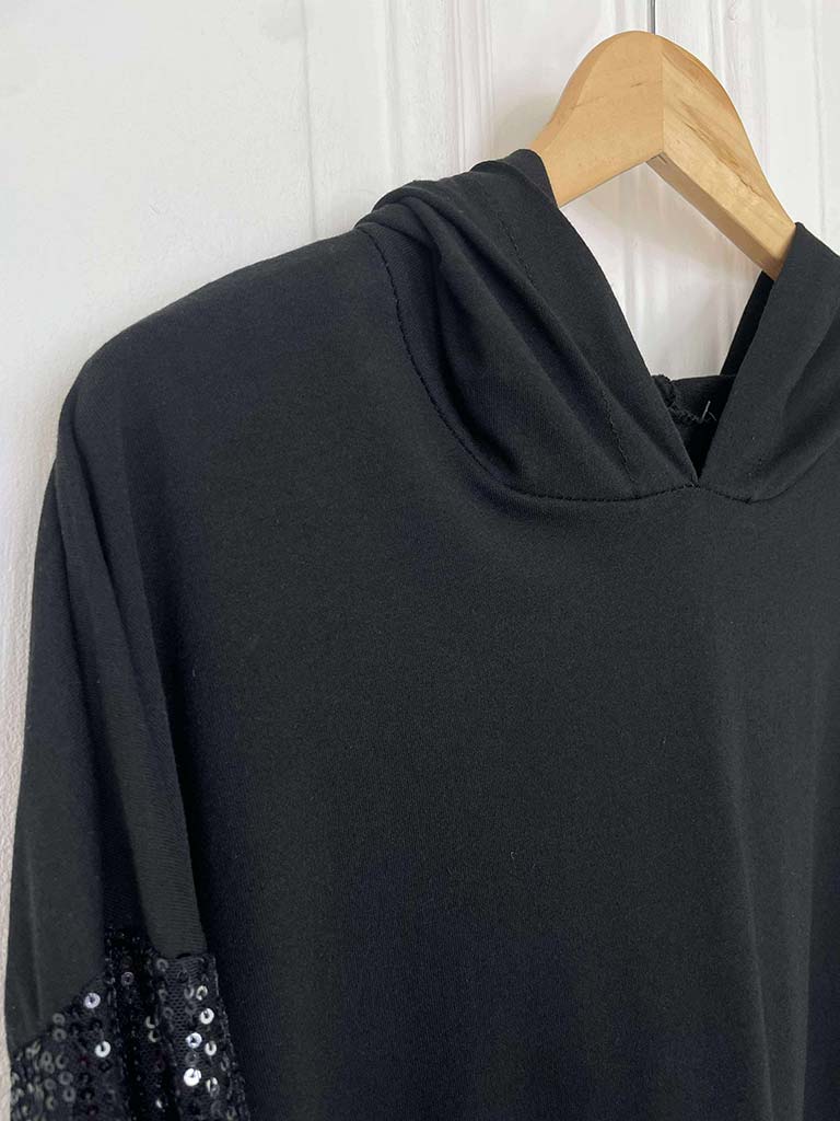 Sequin Sleeve Hoodie - Black