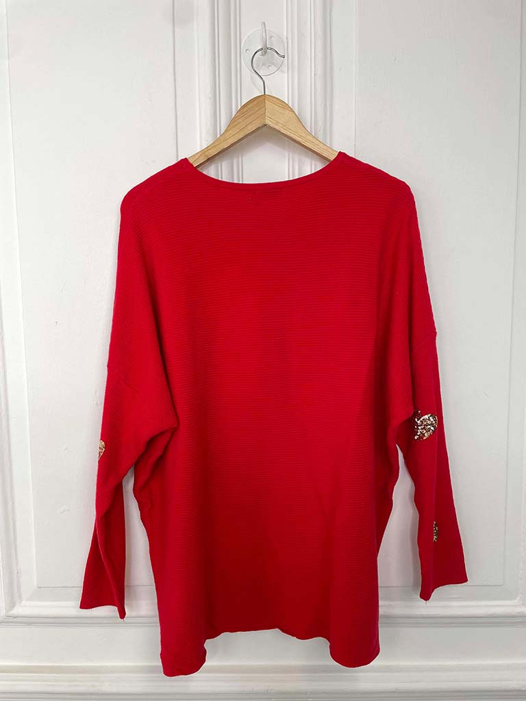 Sequin Heart Knit - Red