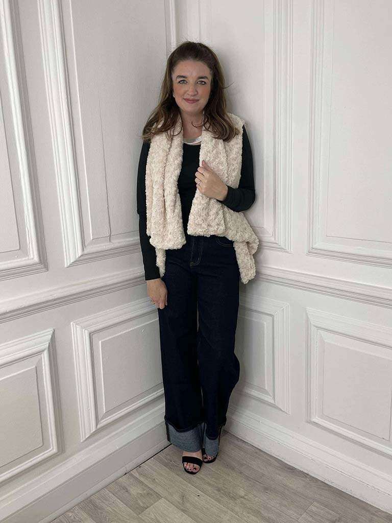 Faux Fur Waterfall Gilet - Cream