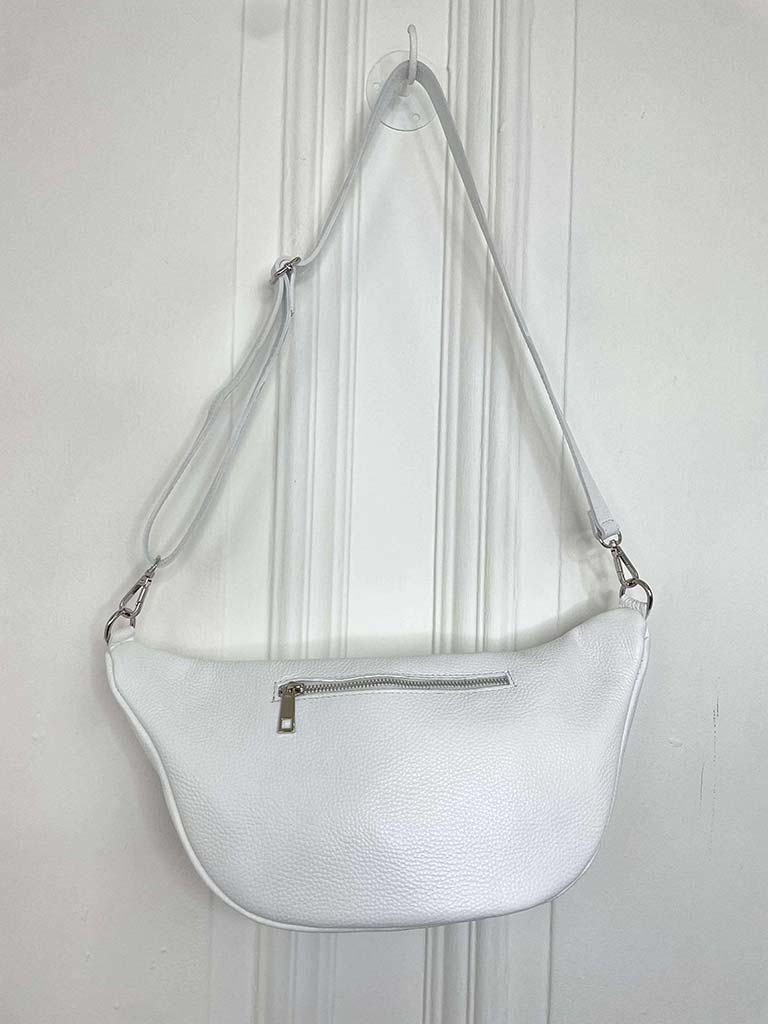 Leather Double Zip Bumbag - White