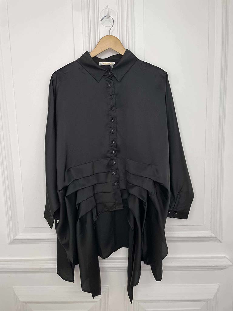 Malissa J Silk Feel Pleat Detail Shirt - Black
