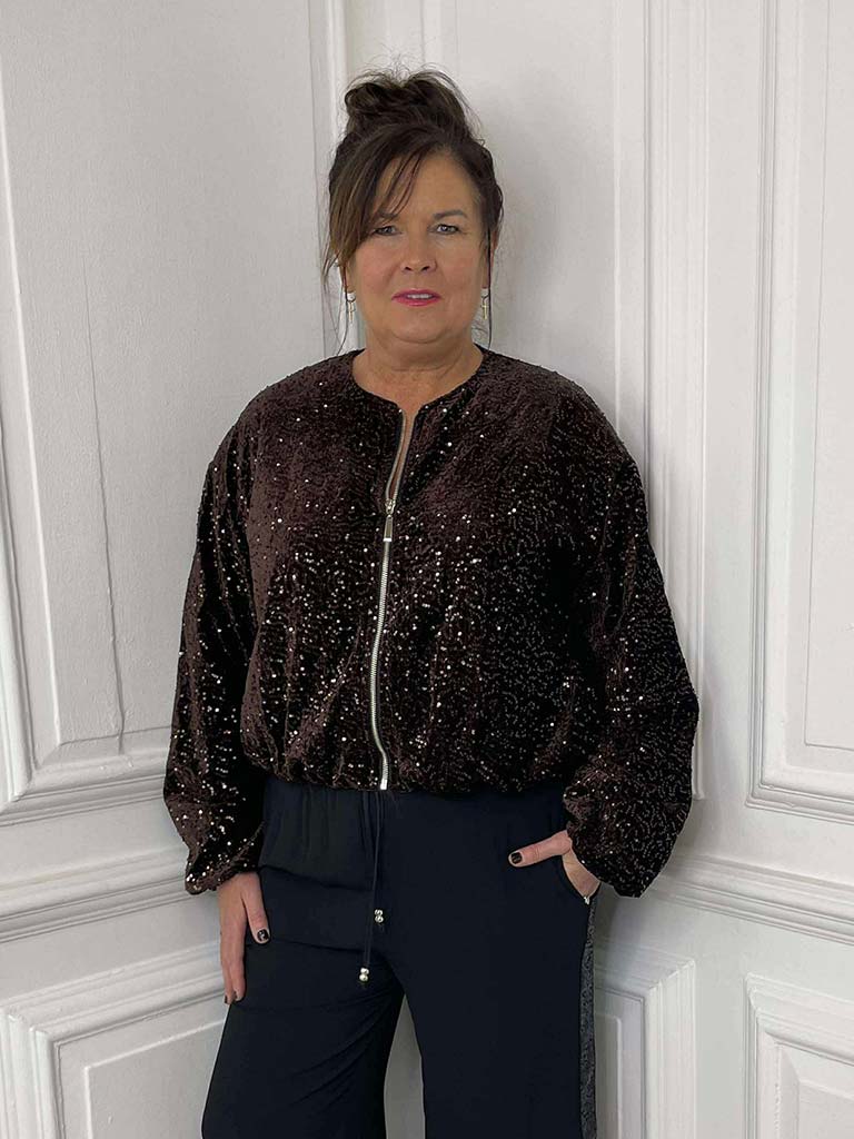 Sequin Bomber Jacket - Chocolate